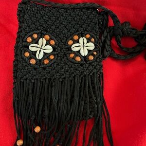 Handcrafted Black Macramé Crossbody Bag